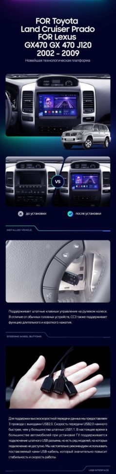 Штатная магнитола Teyes CC3 2K 6/128 Toyota Land Cruiser Prado J120 (2004-2009) F1 Тип-B