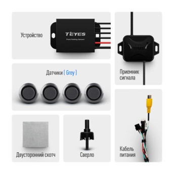 Передние парктроники Teyes R1 для CC4 Pro / CC4 / CC4L / CC3 2K / CC3 / CC3L / CC2 Plus / SPRO Plus / TPRO2 / LUX ONE (Серые)