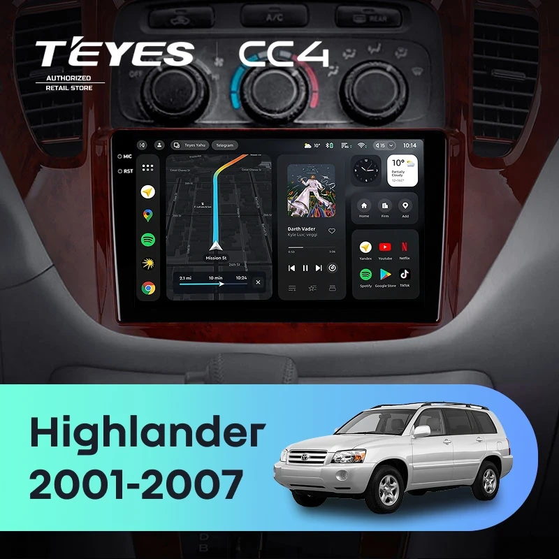 Штатная магнитола Teyes CC4 8/128 Toyota Highlander 1 XU20 (2001-2007)