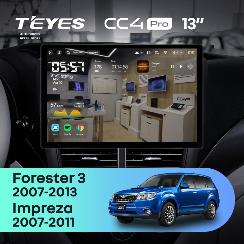 Штатная магнитола Teyes CC4 Pro 8/128 Subaru Impreza GH GE (2007-2013) (13")