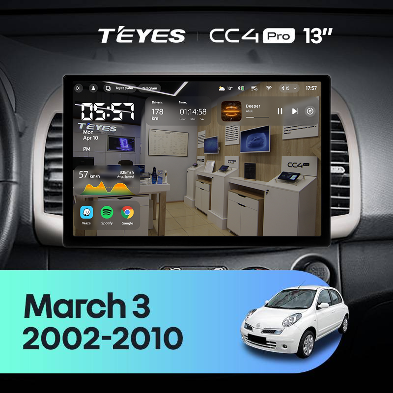 Штатная магнитола Teyes CC4 Pro 8/128 Nissan March 3 K12 (2002-2010) (13")