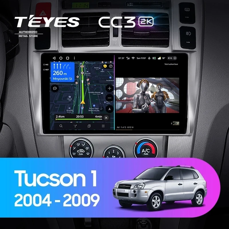 Штатная магнитола Teyes CC3 2K 360 6/128 Hyundai Tucson 1 (2004-2009) F1