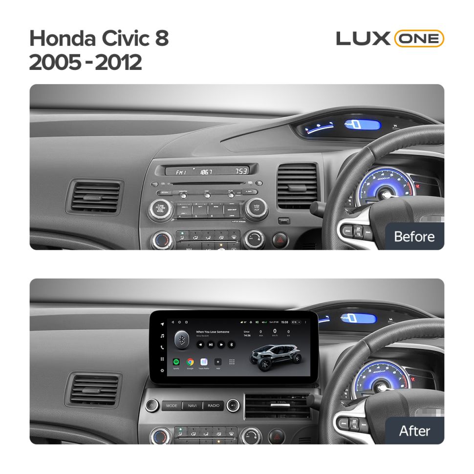 Переходная рамка Honda Civic 8 FK FN FD (2005-2012) Правый руль (12,3")