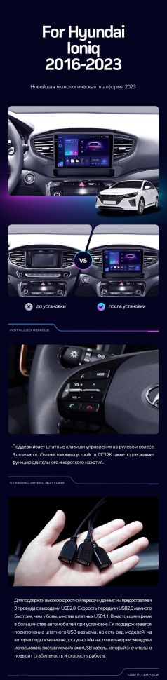 Штатная магнитола Teyes CC3L 4/32 Hyundai Ioniq AE (2016-2023) Тип-B