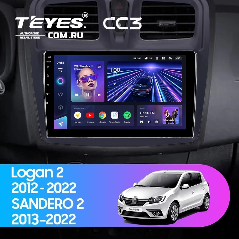 Штатная магнитола Teyes CC3 4/32 Renault Logan 2 (2012-2022) F1 (10")