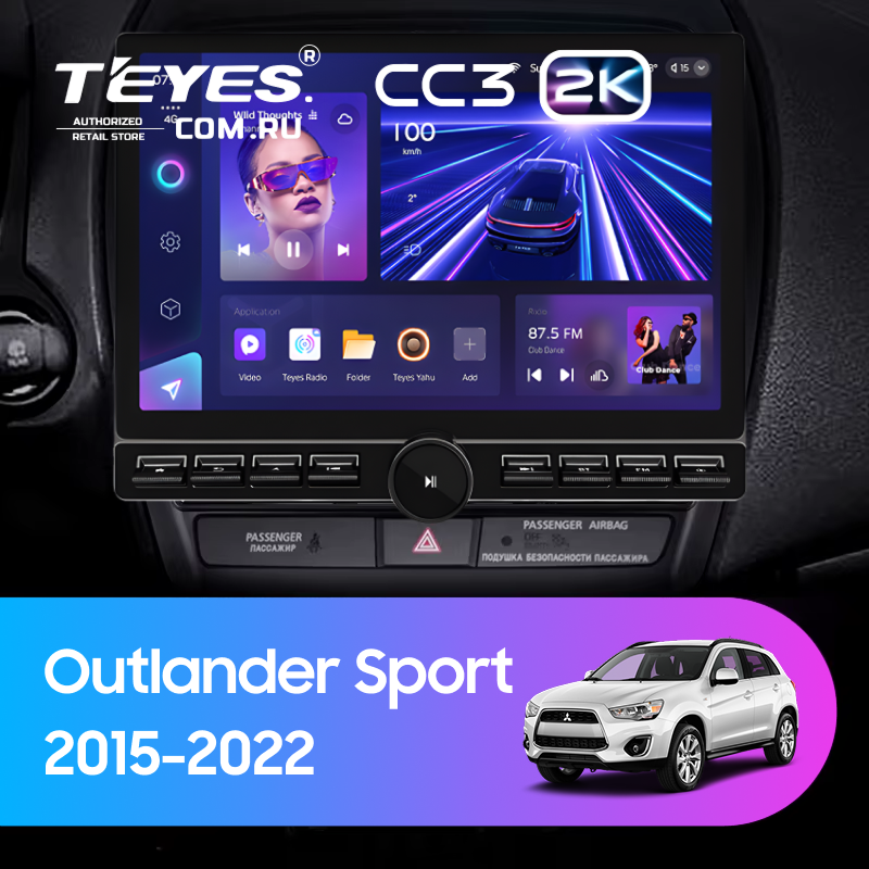 Штатная магнитола Teyes CC3 2K 6/128 Mitsubishi Outlander Sport (2015-2022) Тип-A (13" с кнопками)