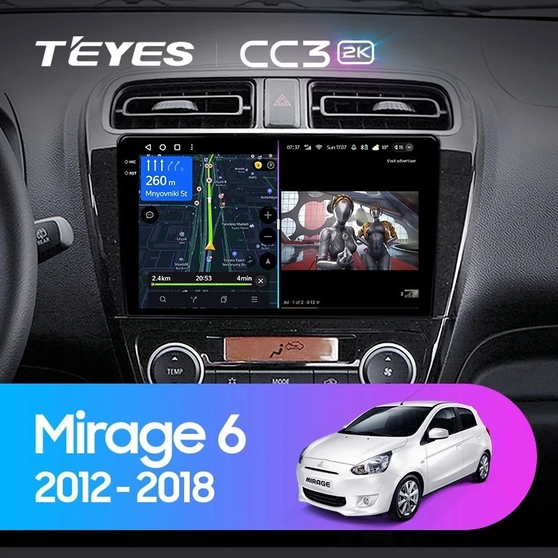 Штатная магнитола Teyes CC3 2K 4/32 Mitsubishi Mirage 6 (2012-2018)