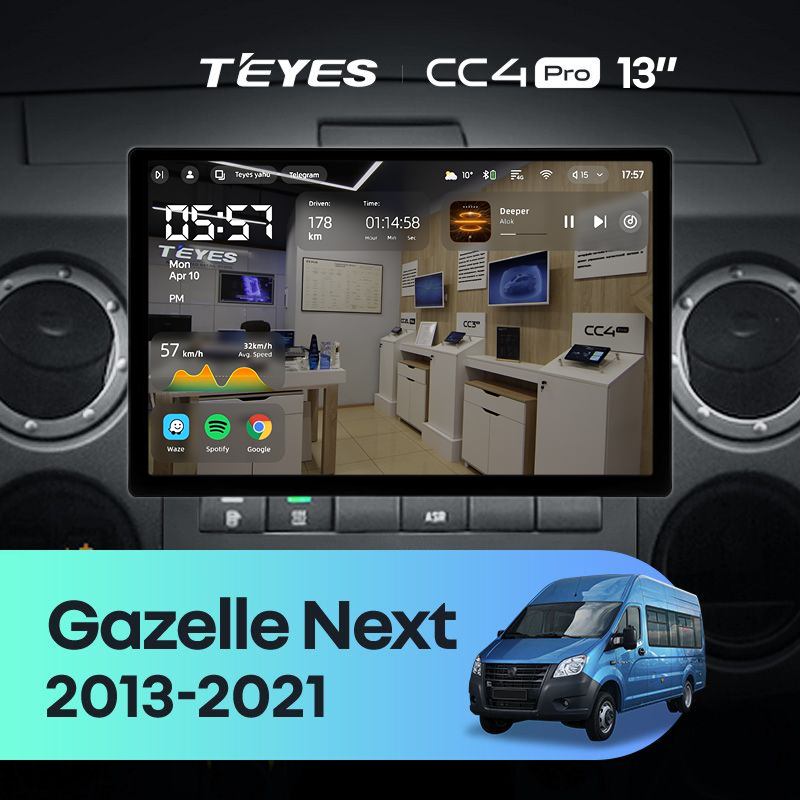 Штатная магнитола Teyes CC4 Pro 8/128 для GAZ Gazelle Next (2013-2021) F1 (13")