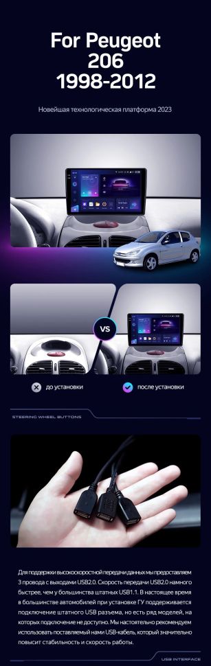 Штатная магнитола Teyes CC3 4/32 Peugeot 206 T13 T16 T12 (1998-2012) F2