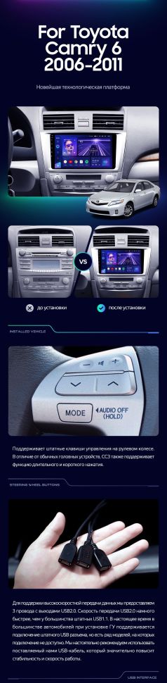 Штатная магнитола Teyes CC3 4/64 Toyota Camry 6 XV 40 (2006-2011) F1