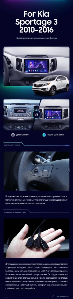 Штатная магнитола Teyes CC3L 4/32 Kia Sportage 3 SL (2010-2016) Тип-B