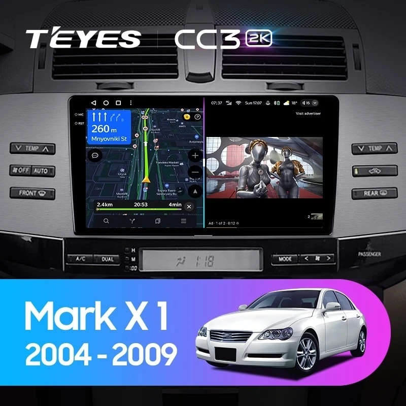 Штатная магнитола Teyes CC3 2K 4/32 Toyota Mark X X120 (2004-2009) Правый руль