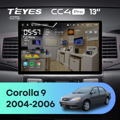 Штатная магнитола Teyes CC4 Pro 8/128 Toyota Corolla 9 E120 (2004-2006) (13")