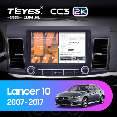 Штатная магнитола Teyes CC3 2K 6/128 Mitsubishi Lancer 10 (2007-2017) F3 с кнопками Тип-A