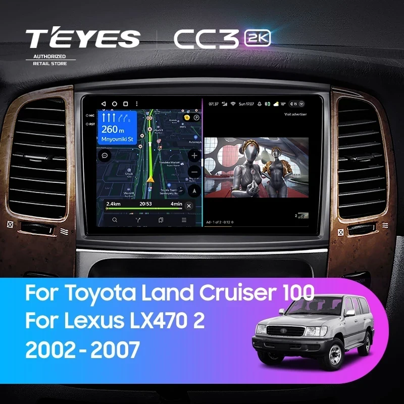 Штатная магнитола Teyes CC3 2K 360 6/128 Toyota Land Cruiser LC 100 (2002-2007) Тип-B