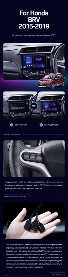 Штатная магнитола Teyes CC3 2K 6/128 Honda BRV (2015-2019) Правый руль