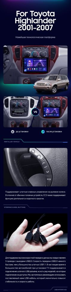 Штатная магнитола Teyes CC3L 4/32 Toyota Highlander 1 XU20 (2001-2007)