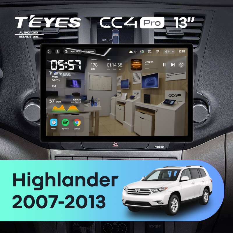 Штатная магнитола Teyes CC4 Pro 8/128 Toyota Highlander 2 XU40 (2007-2013) F1 (13")