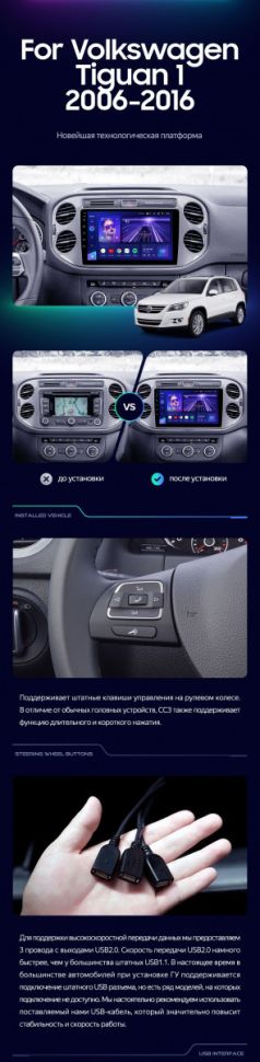 Штатная магнитола Teyes CC3 6/128 Volkswagen Tiguan 1 NF (2006-2017) F1