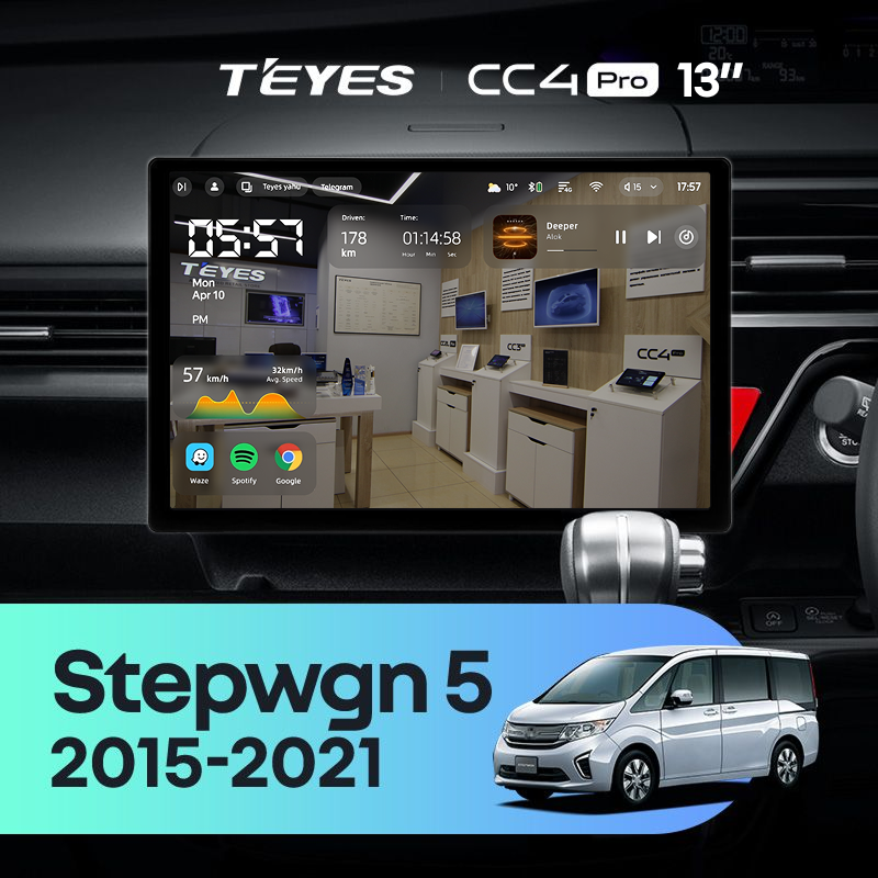 Штатная магнитола Teyes CC4 Pro 12/256 Honda Stepwgn 5 (2015-2021) Правый руль (13")