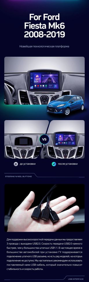 Штатная магнитола Teyes CC3 2K 4/64 Ford Fiesta Mk 6 (2008-2019) F2 Тип-A