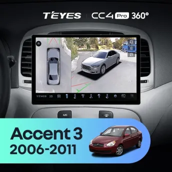 Штатная магнитола Teyes CC4 Pro 360 12/256 Hyundai Verna 2 (2006-2011) (13")