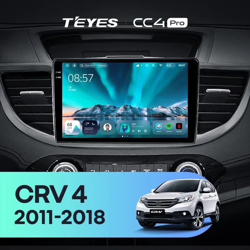 Штатная магнитола Teyes CC4 Pro 12/256 Honda CR-V 4 RM RE (2011-2018) 9" Тип-A