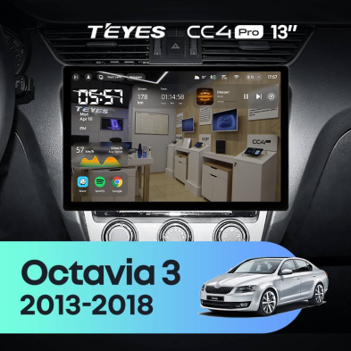 Штатная магнитола Teyes CC4 Pro 8/128 Skoda Octavia 3 A7 (2013-2018) Тип-A (13")