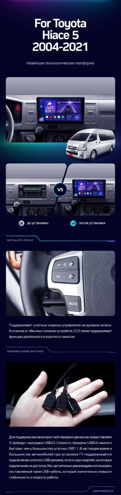 Штатная магнитола Teyes CC3 2K 4/32 Toyota Hiace XH10 H200 (2004-2021)