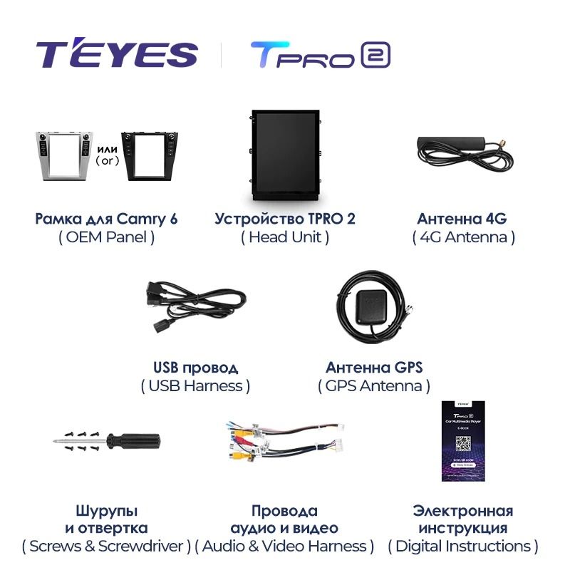 Штатная магнитола Tesla style Teyes TPRO 2 4/64 Toyota Camry 6 XV 40 (2006-2011) F1