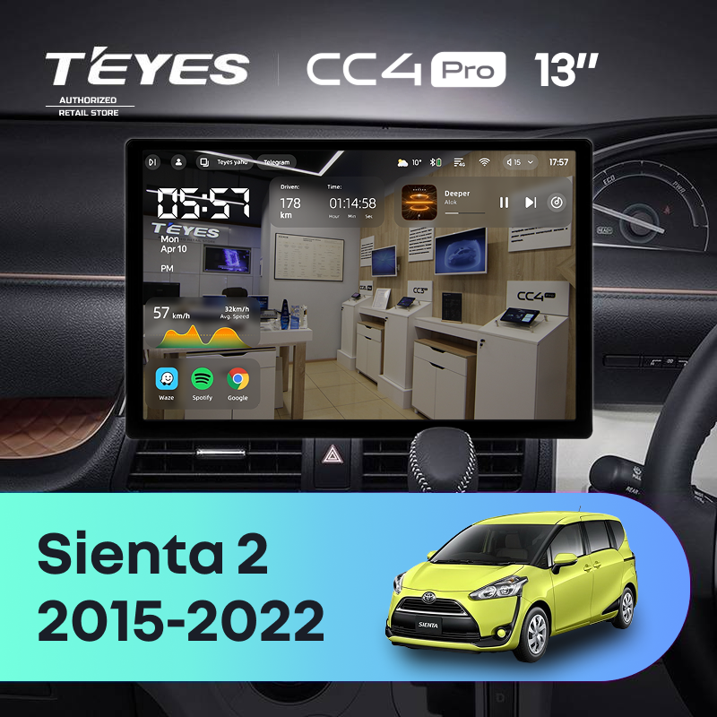 Штатная магнитола Teyes CC4 Pro 8/128 Toyota Sienta 2 XP170 (2015-2022) Правый руль (13")