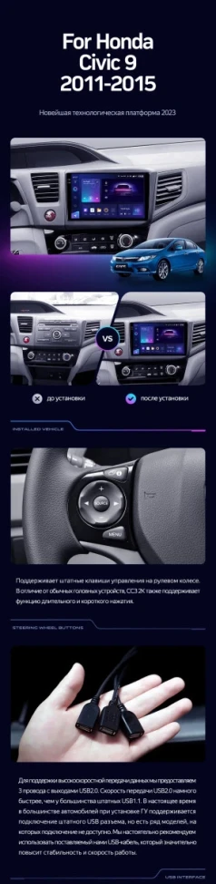 Штатная магнитола Teyes CC3L 4/32 Honda Civic 9 FB FK FD (2011-2015)