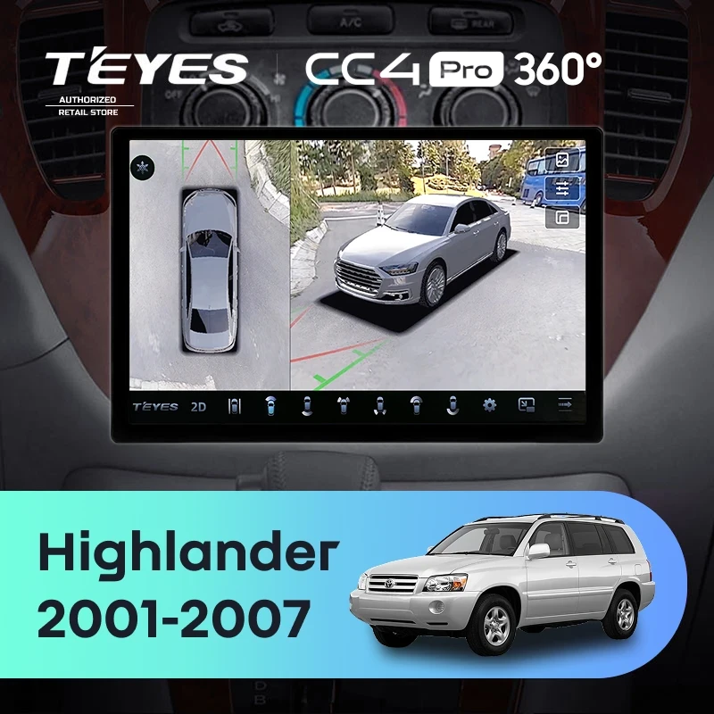 Штатная магнитола Teyes CC4 Pro 360 12/256 Toyota Highlander 1 XU20 (2001-2007) (13")