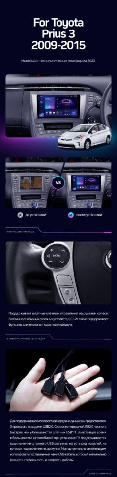 Штатная магнитола Teyes CC3 2K 360 6/128 Toyota Prius 3 XW30 (2009-2015) F1 Правый руль